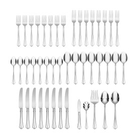 Oneida Silverware Set For 8, Juilliard 45-Piece Fine Flatware Set with Serving Utensils, Service For 8, 18/10 Stainless Steel, Mirror Finish, Dishwasher Safe,Knives Spoons & Forks Set(Silver 45 Piece)