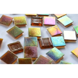 Glass Mosaic Stones 2 x 2 cm with Rainbow Shimmer Approx. 145 g, Mother of Pearl Effect (Transparent Terracotta) Pack of 50