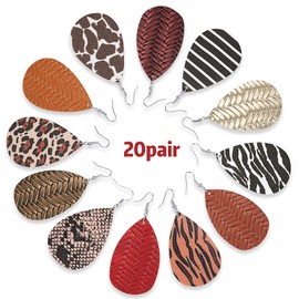 Hicarer 20 Pairs Faux Leather Earrings Lightweight Leaf Earring Teardrop Dangle Earring for Valentines Day Women Jewelry Gift (Classic with Bold Style)