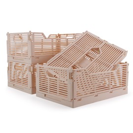 Vivikivi 4-Pack Plastic Crates for Storage, Collapsible Storage Crates Stackable, Space-Saving Foldable Crate for Home Kitchen Classroom Office Bedroom Bathroom (12''x8.07''x4.92'', Pink)