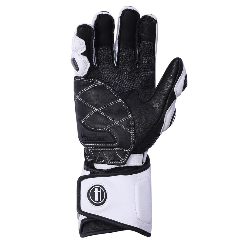 Harssidanzar Carbon Fiber Leather Motorcycle Gloves KM045UK White Black XXL
