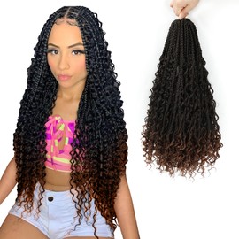 Boho Crochet Braids with Curly Ends, Crochet Hair, for Black Women, Goddess Braids, Boho Braids, Crochet Hair, Pre-looped (45.8 cm - 18 Inches (8 Pack), 1B/30#)