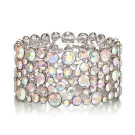 EVER FAITH Charming Stretch Bracelets Dainty Wedding Bridal Jewelry for Women, Rhinestone Crystal Gifts for Women Prom Iridescent AB Silver-Tone