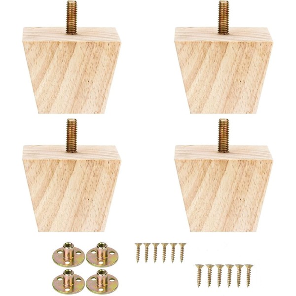 4PCS Wood Furniture Legs 2 inches Square Furniture Legs with