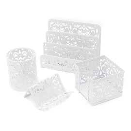 EasyPAG 5-Piece Desk Organizer and Accessories Set -Pencil Holder, Letter Sorter, File Holder,Business Card Holder and Sticky Note Holder,White