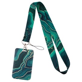 DMLSKY Green Lanyard with Card Holder, Designed Strap Lanyard for Keys ID with Clip