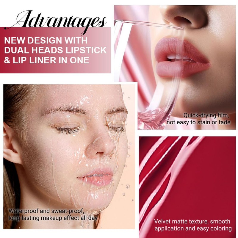 1Pcs Bright Fire Ruby Red Matte Lip Liner & Liquid