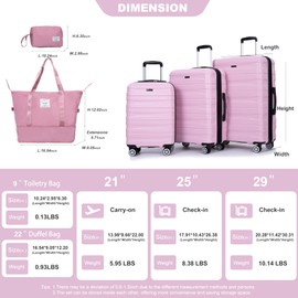 ROISDIYI Luggage Set of 5 pieces, Expandable Hard PC Suitcase Set with TSA Lock for rotating wheels, Lightweight Rolling Luggage for Men and Women (Pink)