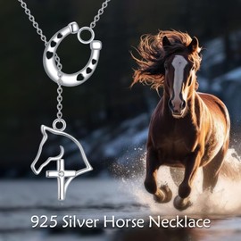 YAFEINI Horse Strling Silver Lucky Horseshoe Necklace Cross Y Chain Lariat Horse Stirrup Gifts Jewellry for Women, one size, Sterling Silver, No Gemstone