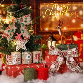 5 Colors Wreaths Burlap Ribbon- Total 27.3yd Christmas Xmas Wired Edge Ribbon for Gift Wrapping Bows Rustic Crafts Supplies Weddings Holiday Decorations - 2.4in Wide