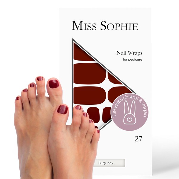Miss Sophie Pedi Wraps – Borgogne Pedicure – Uni, rouge, Nail Wraps for pedicure – 27 films autocollants ultra fins pour ongles longue durée