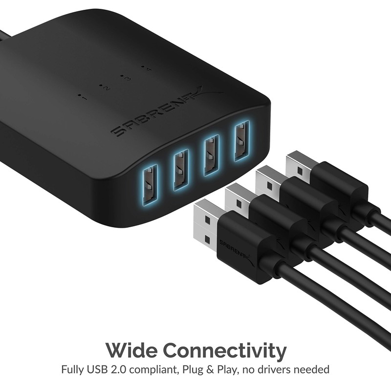 SABRENT Interruptor de uso compartido USB 2.0 hasta 4 computadoras