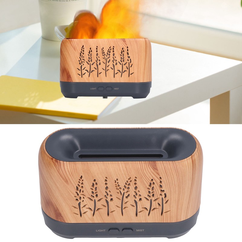 Humidifier 200ml Aroma Diffuser Wood Grain Flame Pattern Light Low