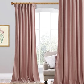 StangH Pink Velvet Curtains 96 inches Long for Living Room, Dusty Pink Baby Girls Bedroom Window Decor Thermal Insulated Back Tab Drape for Dining Room, W52 x L96 inches, 1 Panel
