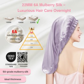 townssilk Silk Bonnet for Sleeping, 100% 22 Momme Mulberry Silk for Women, Luxurious, Breathable, Fits Secure Overnight & Pressure Free, Ideal for Long & Curly Hair - Lavender 80 cm
