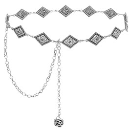 Putcuku Western Waist Chain Belts for Women Metal Concho Belt Adjustable Boho Country Link Belts (Silver-S)