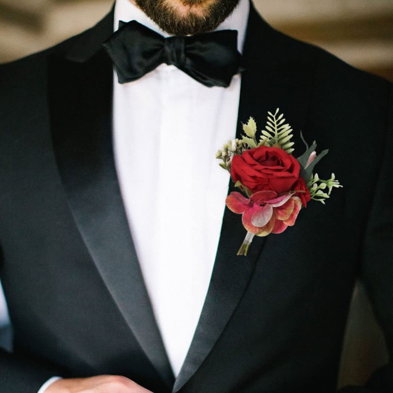 Latious Wedding Flower Boutonniere Red Groom Rose Buttonholes Men's Boutineer