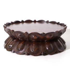 GOLDY&WENDY Round Wooden Display Stand Lotus-shaped Pedestal Vase Buddha Statue Ornament Craft Display Stand