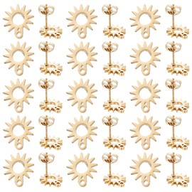 SUNNYCLUE 1 Box of 40 Sets of Stud Earrings Accessories Sun Stud Earrings with Loop Stainless Steel Stud Earrings and Earring Backs with Butterfly Motif Golden Stud Earrings for Jewellery Making
