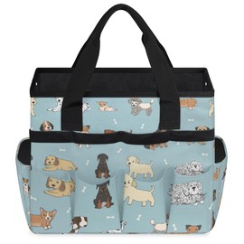 Dogs Prints Garden Tool Bag Waterproof Gardening Tool Storage Bag with Handle & 10 Pockets Gardening Tote Bag for Women Garden Tool Organizer