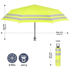 Notfall Regenschirm Gelb für Herren - Sicherheit Reflektierender Taschenschirm für Auto Straße - Hohe Sichtbarkeit Kompakt Schirm mit Auf Zu Automatik - Regenschirm Sturmfest Damen - Duchm 104 cm