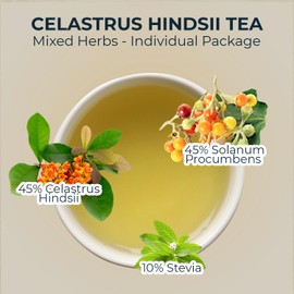 Organic Celastrus Hindsii Tea with Solanum Trilobatum & Stevia - 55 Count (+5 Tea Bags) - 4.59 oz, Bamboo Tong, Herbal Detox Tea Blend for Relax, Energy & Inner Health Support