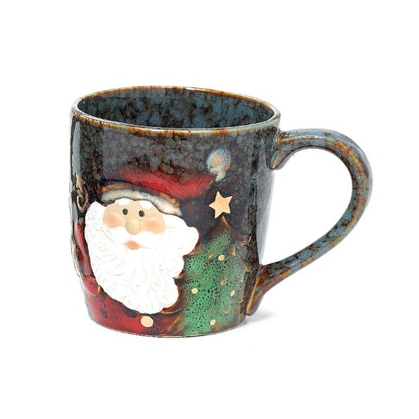Yuletide Charms Collection 18 Ounce Santa Face Marbleized Porcelain Holiday Mug