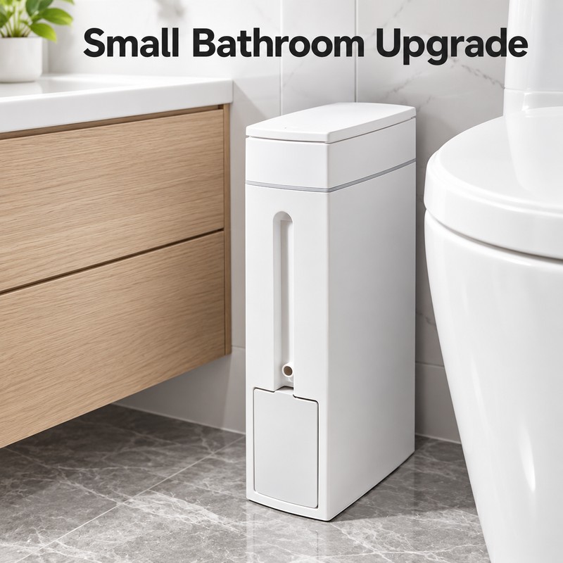 2-in-1 Bathroom Trash Can with Toilet Brush – Slim Narrow