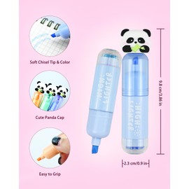 Panda Highlighter Markers Set with Stamps, 6 Pastel Assorted Colours Pens, Cute Candy Color Bible Highlighter, Decorative Tips, No Bleed, Back to School Supplies, Aesthetic Highlighters for Office