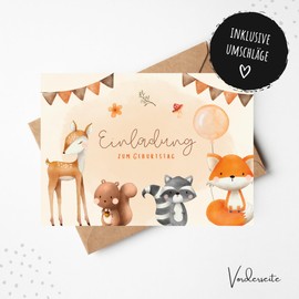 MeinBaby123® 10 Invitation Cards Children's Birthday Boys and Girls Birthday Invitations for Children Forest Animals Includes 10 Envelopes Premium Quality (Cute Animals V1)