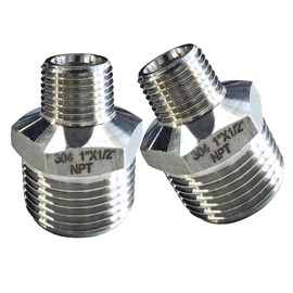 Gadoutcover 2pcs 1" NPT x 1/2" NPT Stainless Steel Nipple, 1" to 1/2 Adapter Fitting Reducing Solid Hex Stainless Steel Nipple, Male Reducer for Extending and Connecting Pipes