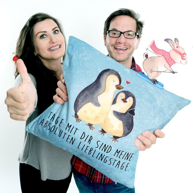 Mr. & Mrs. Panda Hugging Penguin Cushion - Gift, Wedding