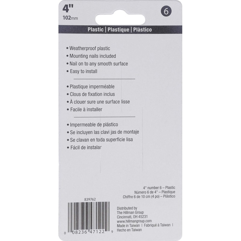 Hillman 839762 Black House Number 6, 4-Inch Nail Plastic