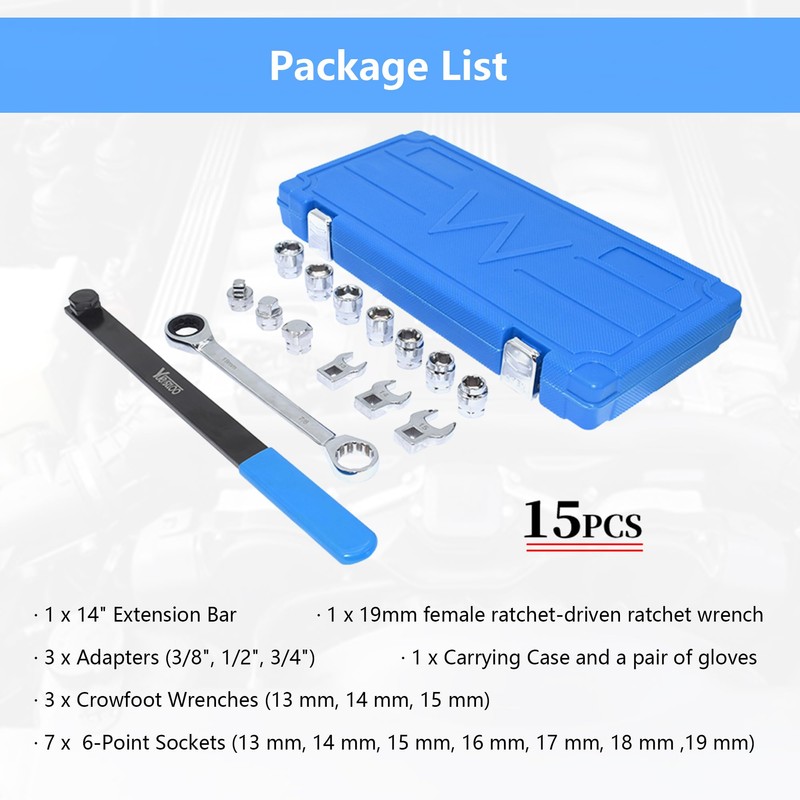 Yuesstloo 15pcs Universal Ratcheting Serpentine Belt Tool Set, Serpentine Belt
