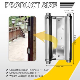 DTRUCTIEW 6" Double Action Spring Hinges, 2 Pack Stainless Steel Self Closing Door Hinges for Indoor/Outdoor Saloon Cafe Pub Swinging Doors, Including Pins and Screws