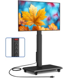 TOPRTV Rolling TV Stand with Power Outlet,Swivel Mobile TV Stand for 32-65 70 Inch TVs Up to 88 lbs, Height Adjustable Rolling TV Cart with Wheels for Bedroom,Living Room,Home (Black)