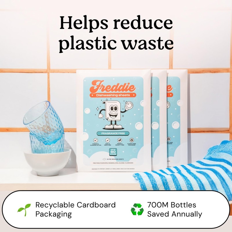Freddie Dishwasher Sheets Fragrance Free - Space-Saving Alternative to Liquid