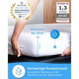 Third of Life Mattress Protector, 200 x 200 cm, Waterproof, Breathable Anti-Dust Mite Fitted Sheet, Mattress Cover, Mattress Protector, Mattress Topper, Hygienic Bed Pad