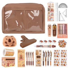 KQWVZ Capybara Stationery Set, Capybara Pencil Case with Compartments, Capybara School Supplies Set, Kawaii School Supplies Capybara with Pens Clips Rulers etc., for Office Students, Capybara