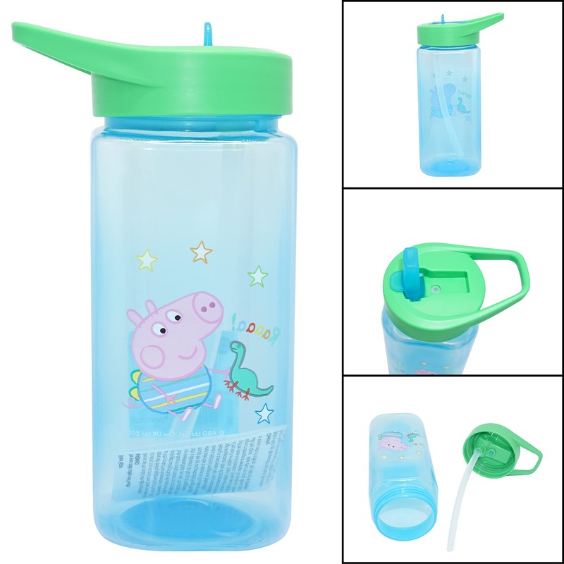 Kids Water Bottle with Straw, 420ml George Pig Plastic Water