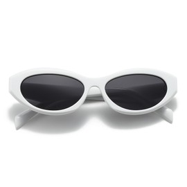 LJCZKA Retro Oval Sunglasses for Women Men, Trendy Cat Eye Sunglasses Narrow 90s Vintage Shades UV400 Protection