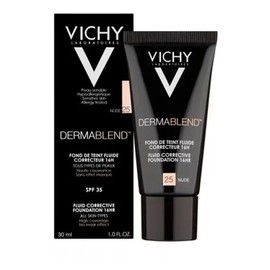 Vichy Dermablend Base de Maquillaje Fluida Tono Nude 25, Alta Cobertura, SPF 35, 16h Duración, Hipoalergénica 30ml