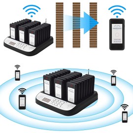 Restaurant Pager System, 24 Wireless Buzzers Pagers for Restaurants, Set with Vibration, Flashing and Buzzer, Restaurant Buzzers Pager System for Church, Hospital, Bar, Hotel,Truck (Black)