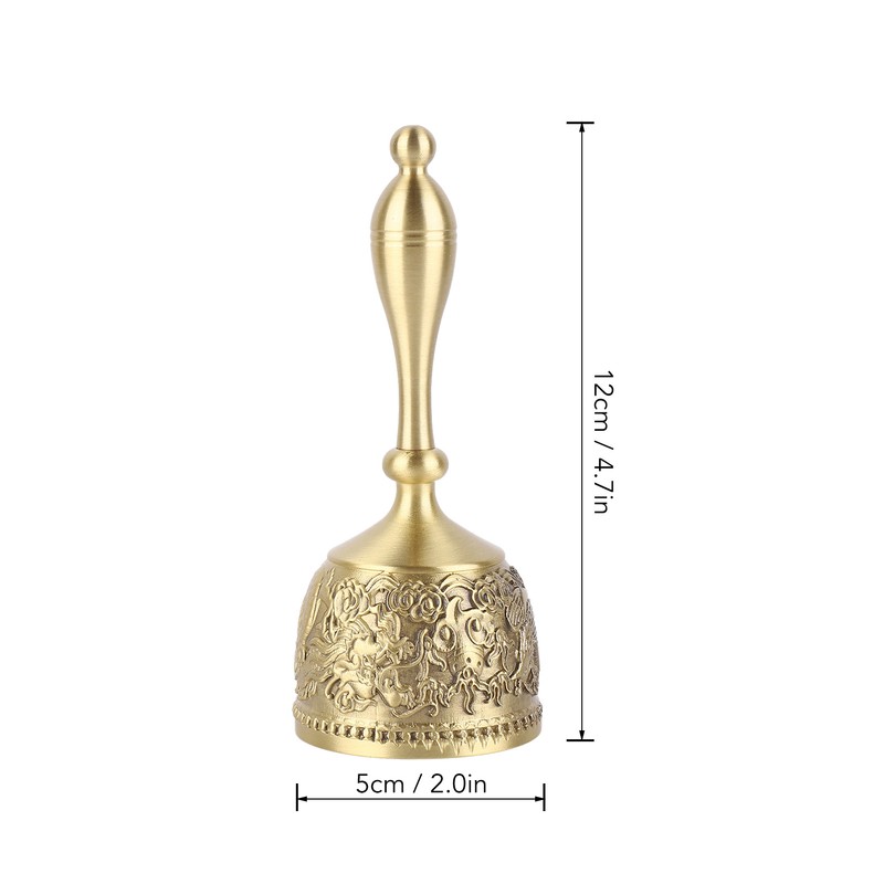 Hand Call Bell 4.7in Long Pure Brass Exquisite Carved Pattern
