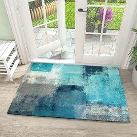 Teal and Grey Abstract Art Painting Door Mat for Front Door, Entryway, 17x30 Inch Welcome Mat for Garden, Garage, Patio, Home, Porch Decor
