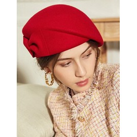 Womens Wool Felt French Berets Pillbox Hat Vintage Beanie Beret Bowknot Cap