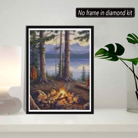 SKRYUIE 5D Diamond Painting Kit Lake Forest Torch - DIY Diamond Art, Full Round Drill - Crystal Embroidery Cross Stitch - Adult Craft for Wall & Office Decor - (12x16inch)