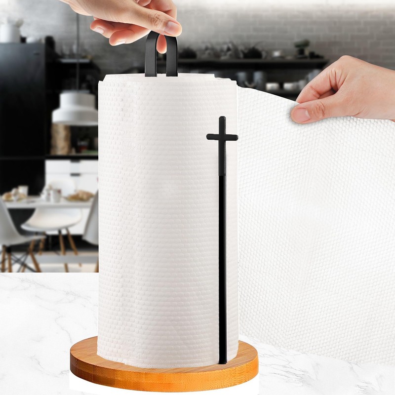 Wood Paper Towel Holder Countertop, TONLEA Kitchen Paper Towel Holder