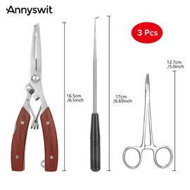 Annyswit 3 Pcs Portable Fishing Pliers Snips Set with Lanyard & Curved Fishing Forceps & Disgorger & Sheath Sea Fishing Multi Tool Pliers Hook Remover Line Cutter for Removing Hooks & Split Rings