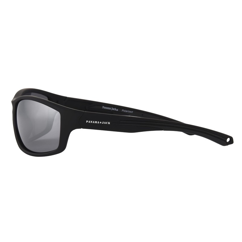 Panama Jack Men's Polarized Floating Silver Flash Wrap Sunglasses, Black,